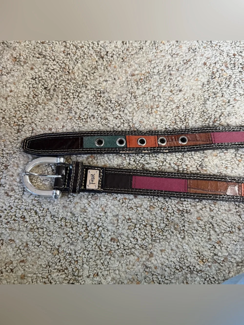 VTG Y2K Fossil Genuine Leather Multicolor Patchwork Belt Size Small